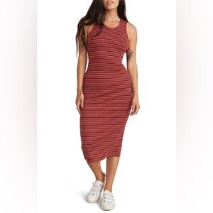 Marine Layer Women's Lexi Rib Daytime Midi Dress Ruby Wine Multi Strip Small